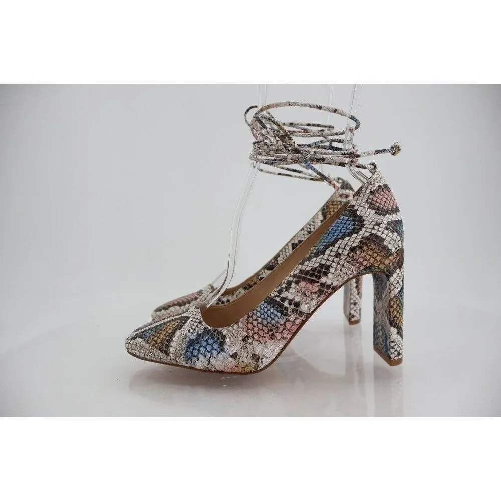 Vince Camuto Damell Ankle Wrap Pump Women's Size 7.5 Snake Print Leather Elegant